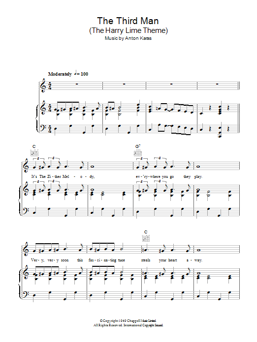 The Third Man (The Harry Lime Theme) (Piano, Vocal & Guitar Chords) von Anton Karas