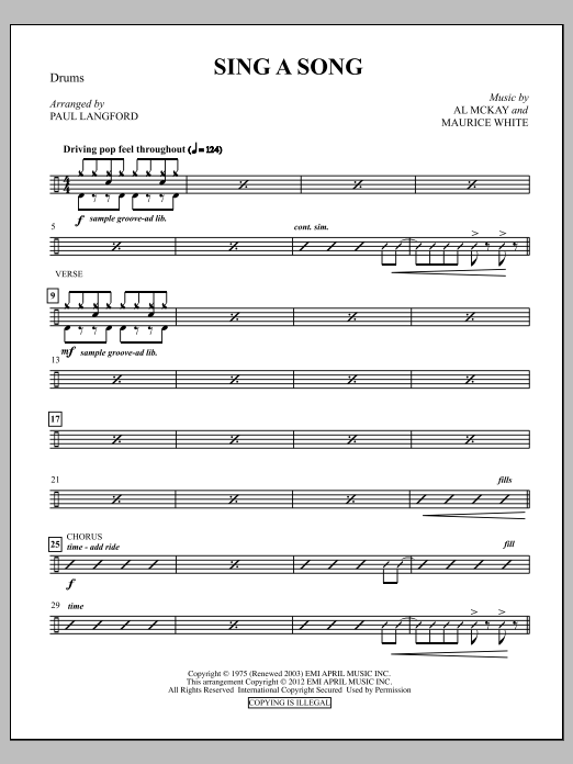Sing A Song - Drum (Opt. Set) (Choir Instrumental Pak) von Paul Langford