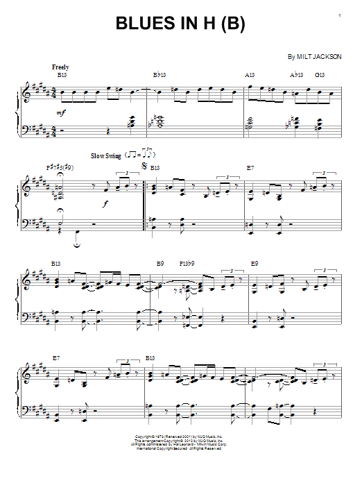 Blues In H (B) (arr. Brent Edstrom) (Piano Solo) von Modern Jazz Quartet