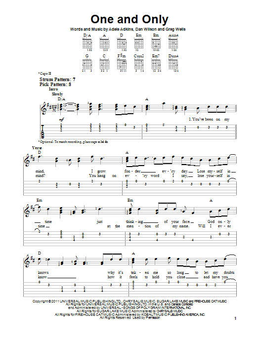 One And Only (Easy Guitar Tab) von Adele