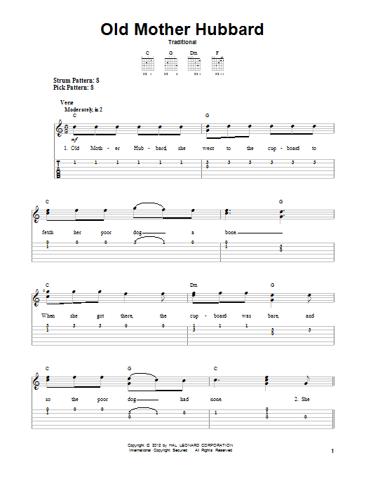 Old Mother Hubbard (Easy Guitar Tab) von Traditional