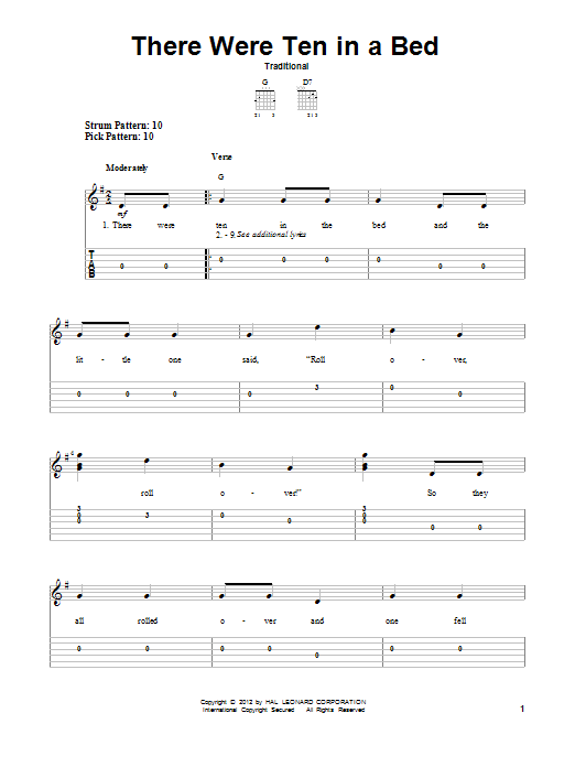 There Were Ten In A Bed (Easy Guitar Tab) von Traditional