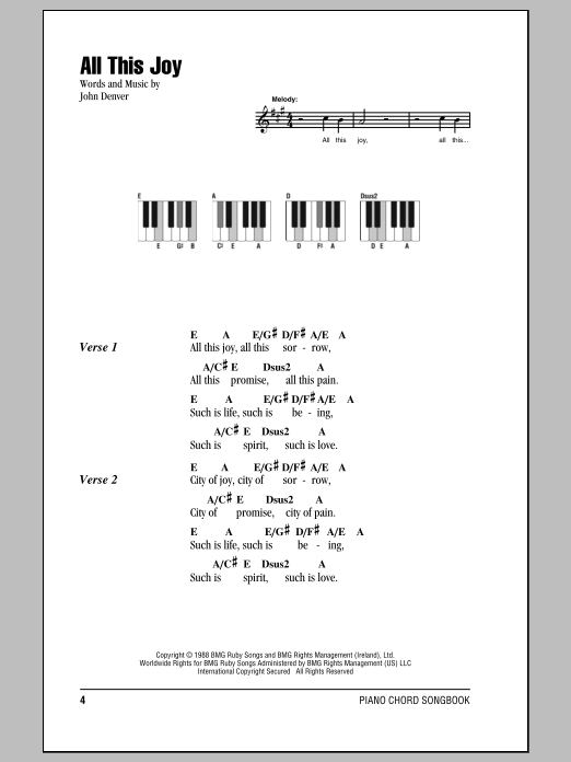 All This Joy (Piano Chords/Lyrics) von John Denver