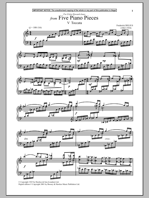 Five Piano Pieces, V. Toccata (Piano Solo) von Frederick Delius