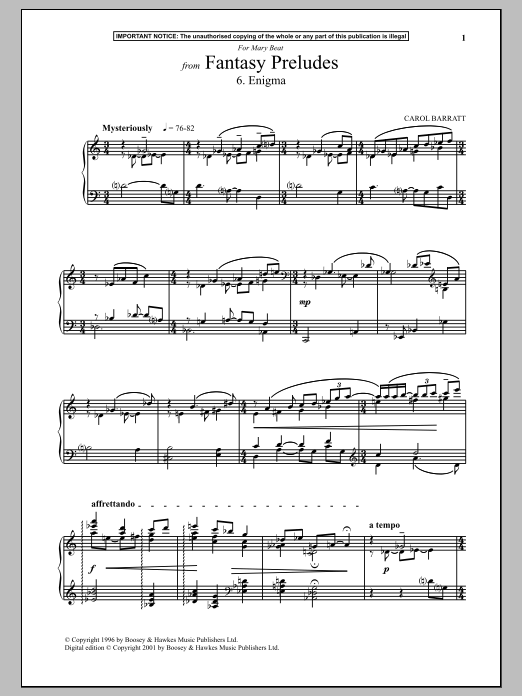 Fantasy Preludes, 6. Enigma (Piano Solo) von Carol Barratt