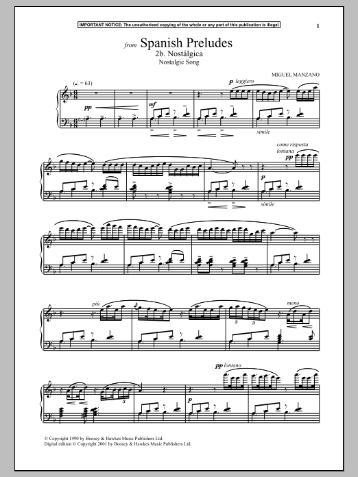 Spanish Preludes, 2b. Nostalgica (Nostalgic Song) (Piano Solo) von Miguel Manzano