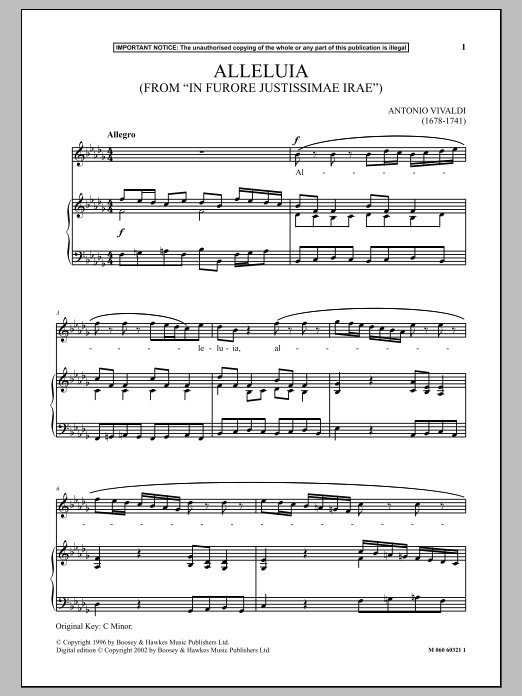 Alleluia (from In Furore Justissimae Irae) (Piano & Vocal) von Antonio Vivaldi