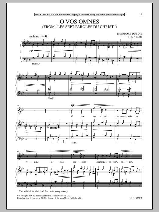 O Vos Omnes (from Les Sept Paroles Du Christ ) (Piano & Vocal) von Thodore Dubois