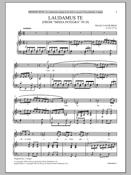 Laudamus Te (from Missa Integra In D) (Piano & Vocal) von Franz Xaver Brixi