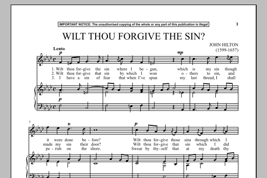 Wilt Thou Forgive The Sin? (Piano & Vocal) von John Hilton