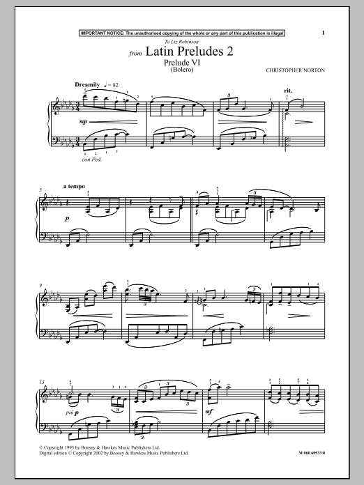 Prelude VI (Bolero) (from Latin Preludes 2) (Piano Solo) von Christopher Norton