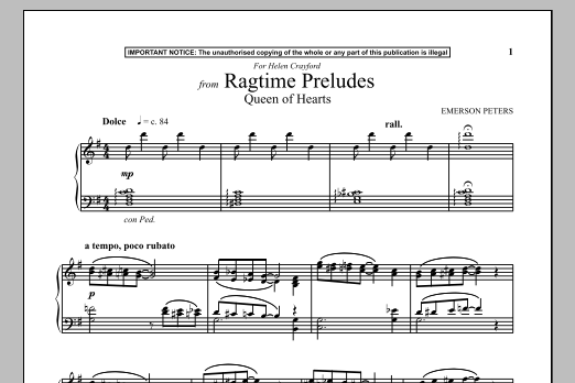 Queen Of Hearts (from Ragtime Preludes) (Piano Solo) von Emerson Peters
