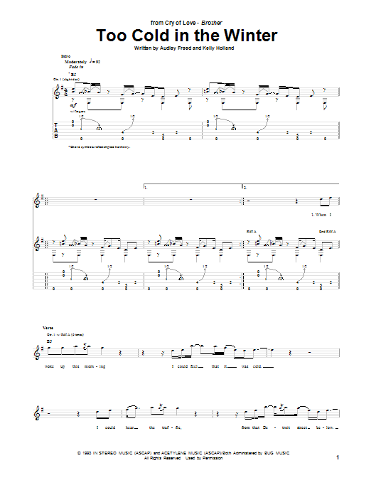 Too Cold In The Winter (Guitar Tab) von Cry Of Love