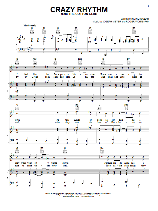 Crazy Rhythm (Piano, Vocal & Guitar Chords (Right-Hand Melody)) von Ben Bernie