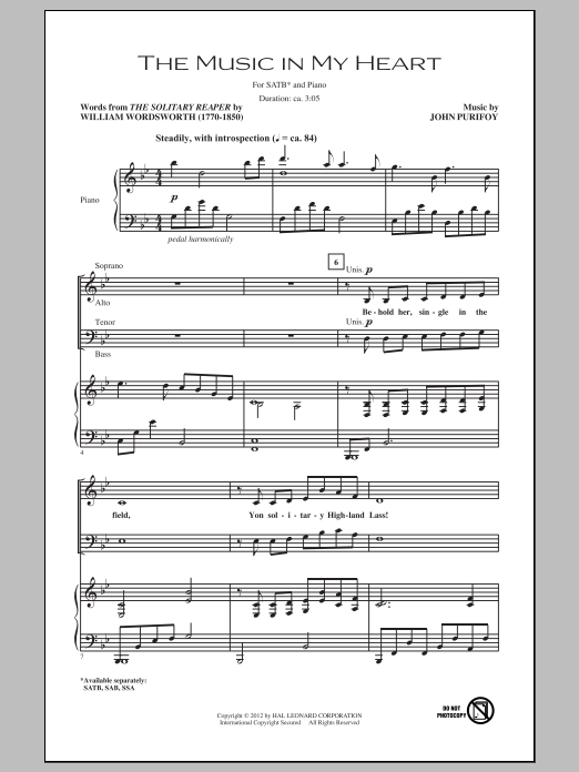 The Music In My Heart (SATB Choir) von John Purifoy