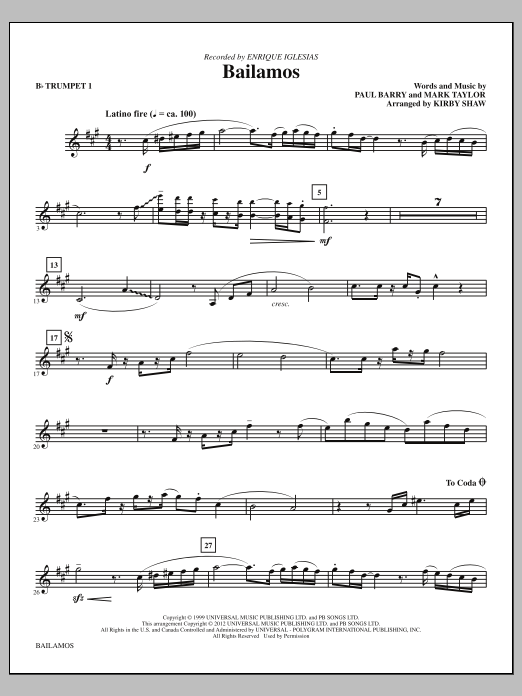 Bailamos - Bb Trumpet 1 (Choir Instrumental Pak) von Kirby Shaw