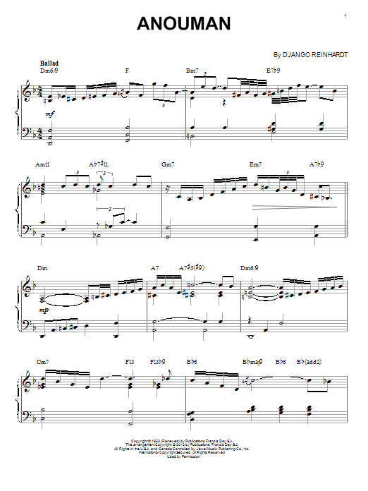 Anouman (arr. Brent Edstrom) (Piano Solo) von Django Reinhardt