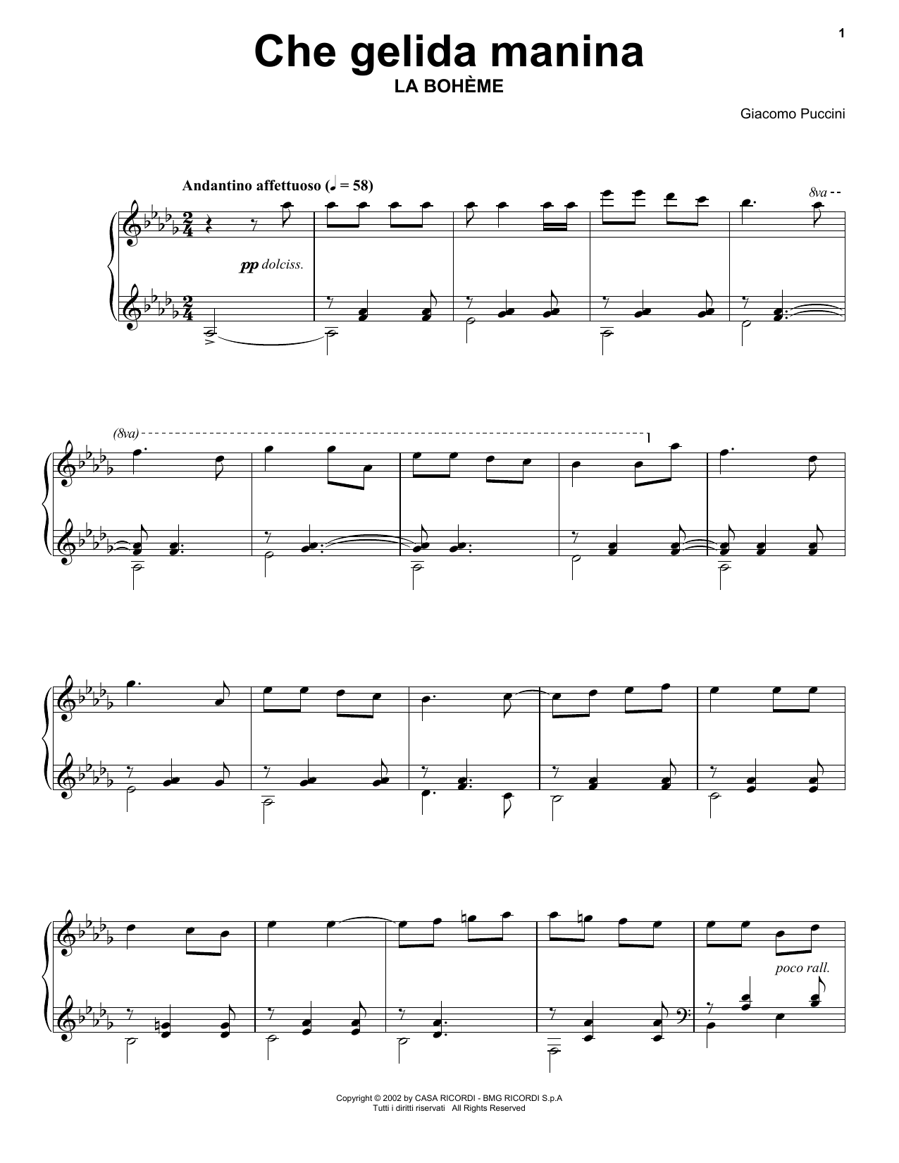 Che gelida manina from La Bohme (Piano Solo) von Giacomo Puccini