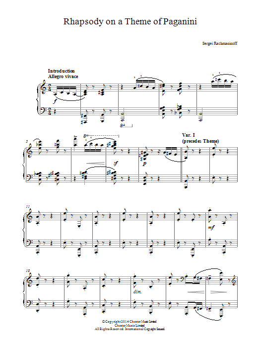 Rhapsody on a Theme of Paganini (Piano Solo) von Sergei Rachmaninov