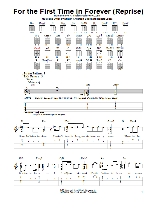 For The First Time In Forever (Reprise) (from Frozen) (Easy Guitar Tab) von Kristen Bell & Idina Menzel