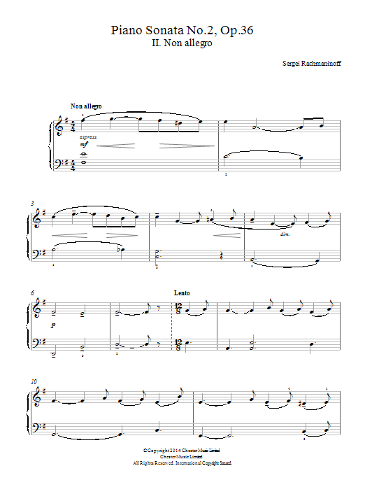 Piano Sonata No. 2, Op. 36 - 2nd Movement (Easy Piano) von Sergei Rachmaninoff