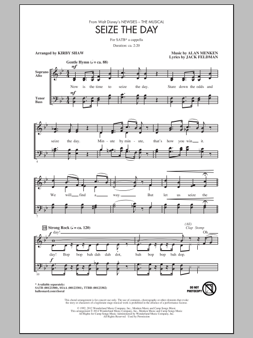 Seize The Day (from Newsies The Musical) (arr. Kirby Shaw) (SATB Choir) von Alan Menken & Jack Feldman