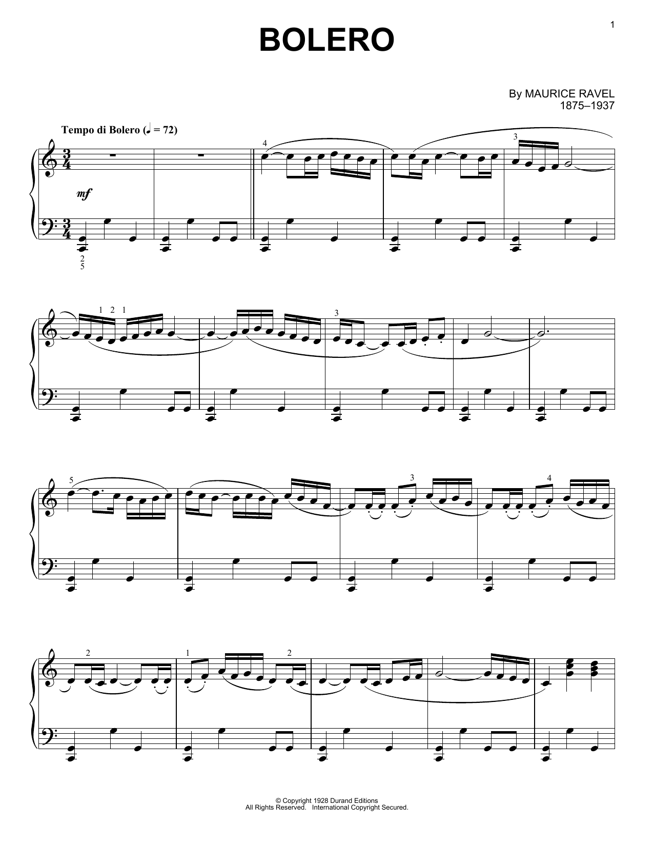 Bolero (Piano Solo) von Maurice Ravel