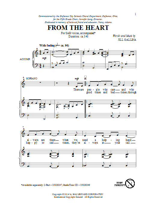 From The Heart (SAB Choir) von Jill Gallina