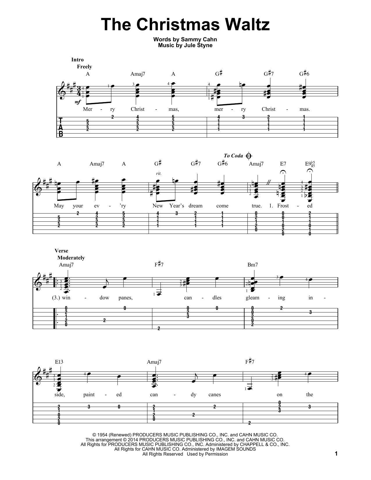 The Christmas Waltz (Easy Guitar Tab) von Sammy Cahn
