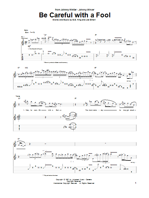 Be Careful With A Fool (Guitar Tab) von Johnny Winter