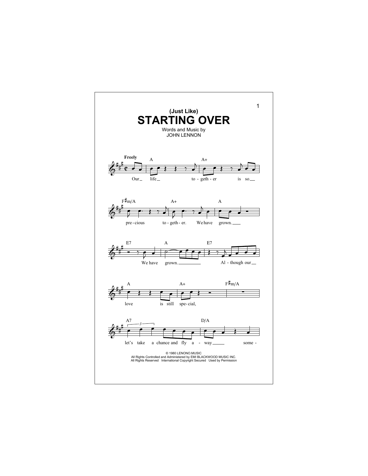 (Just Like) Starting Over (Lead Sheet / Fake Book) von John Lennon