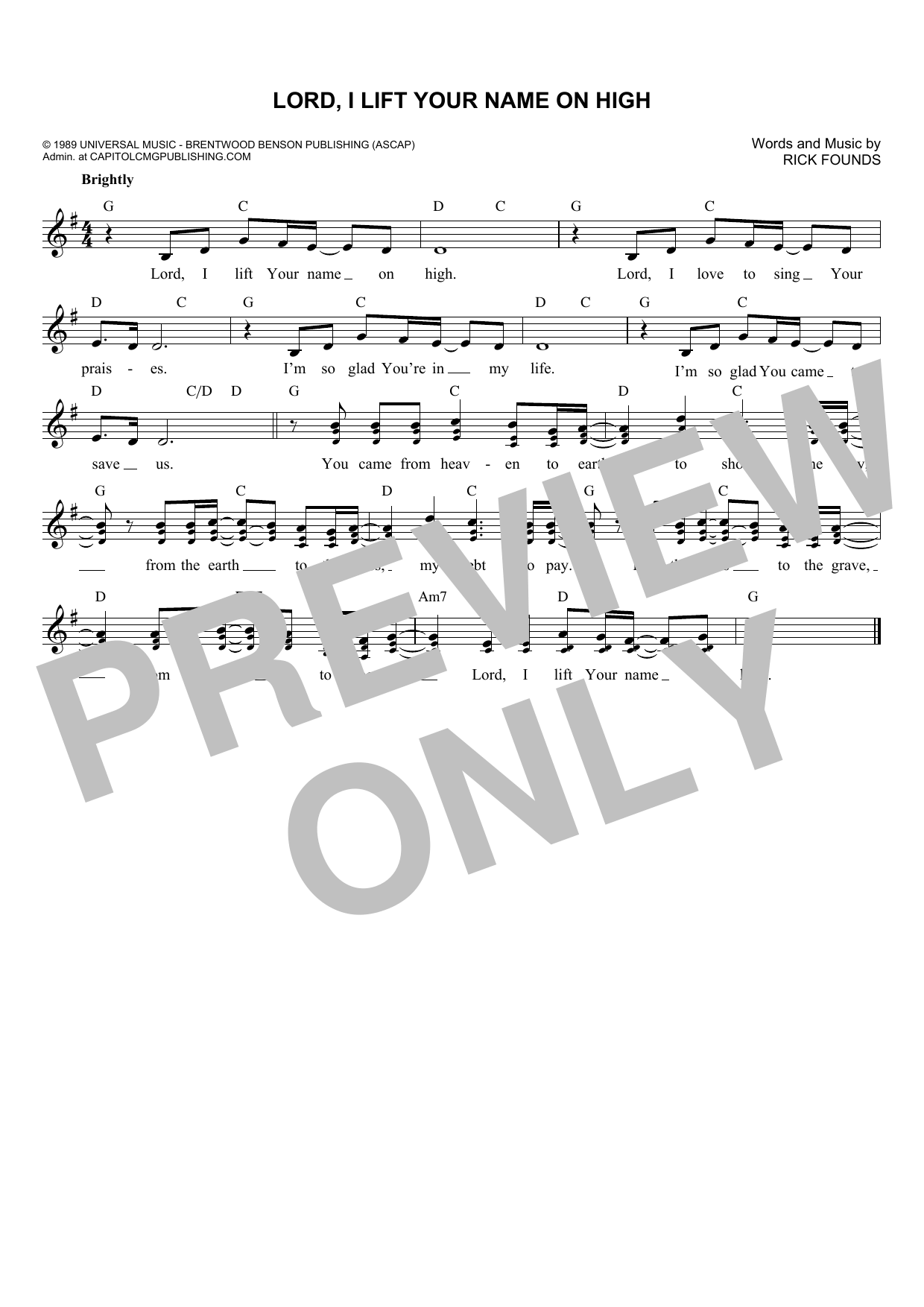 Lord, I Lift Your Name On High (Lead Sheet / Fake Book) von Rick Founds