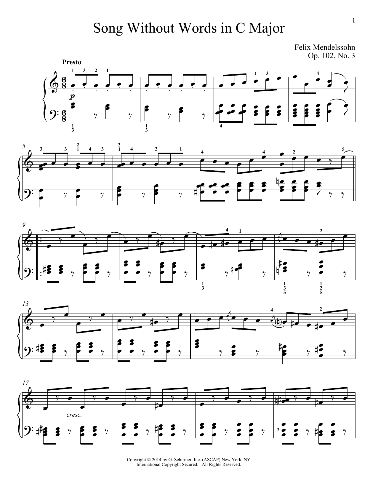 Song Without Words In C Major, Op. 102, No. 3 (Piano Solo) von Felix Mendelssohn