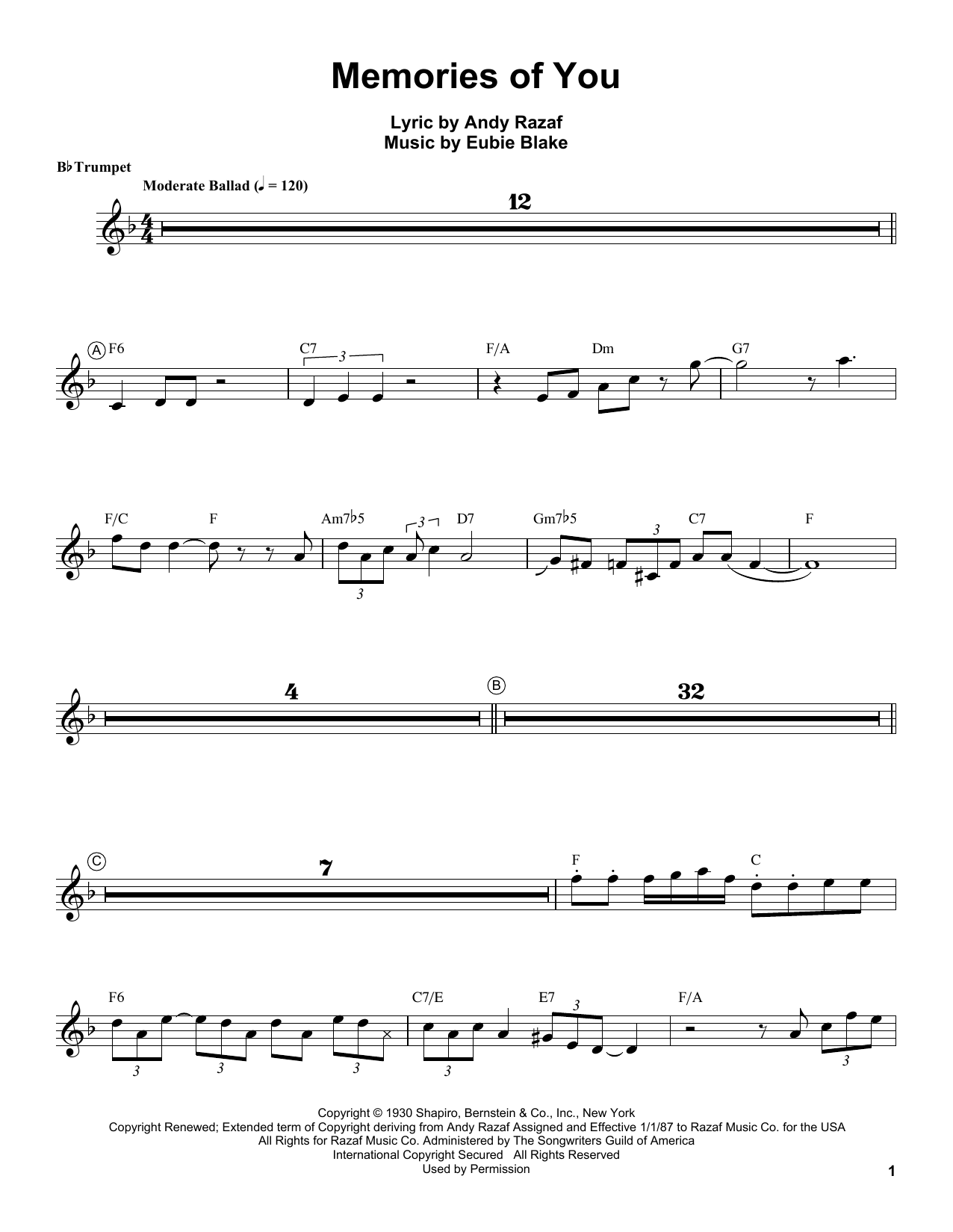 Memories Of You (Trumpet Transcription) von Louis Armstrong