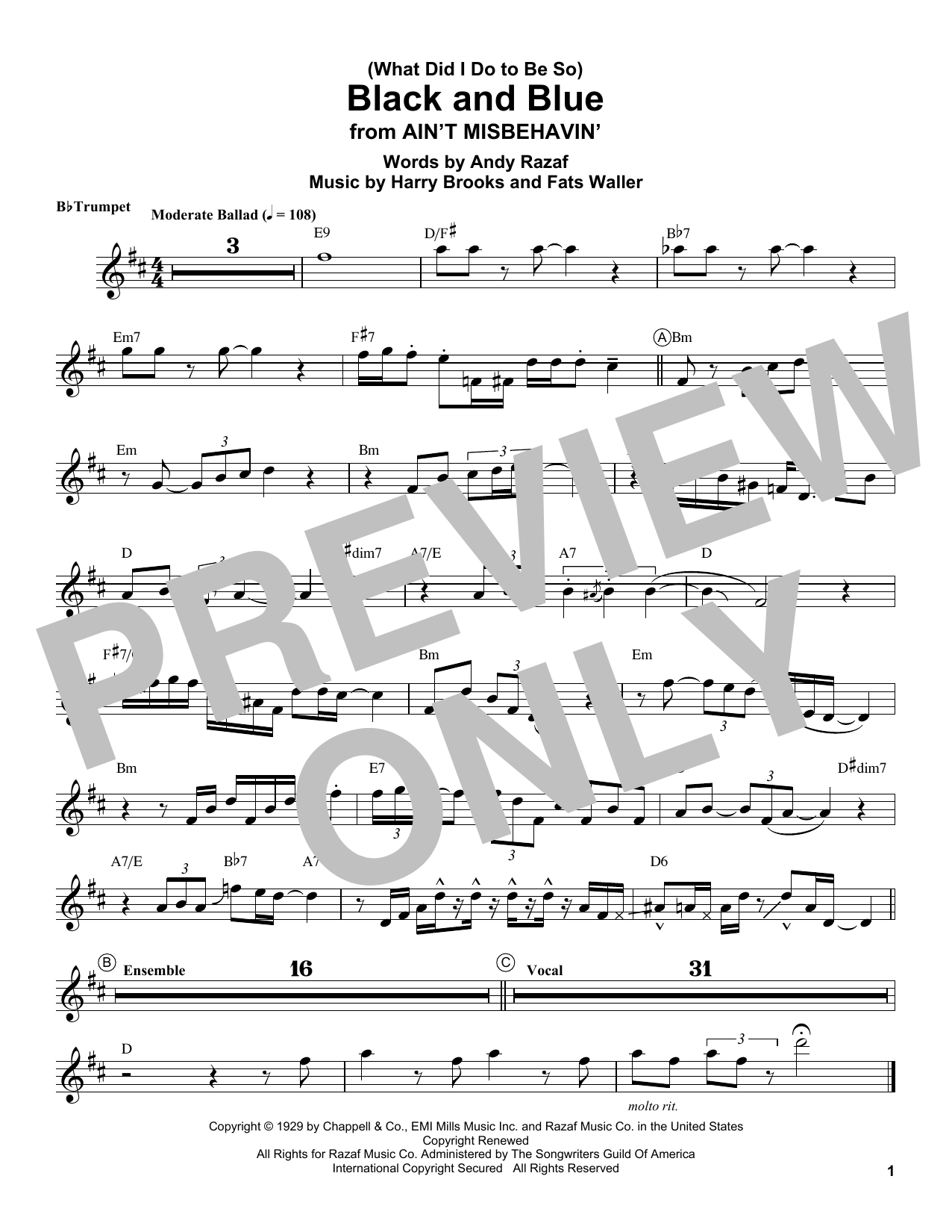 (What Did I Do To Be So) Black And Blue (Trumpet Transcription) von Louis Armstrong