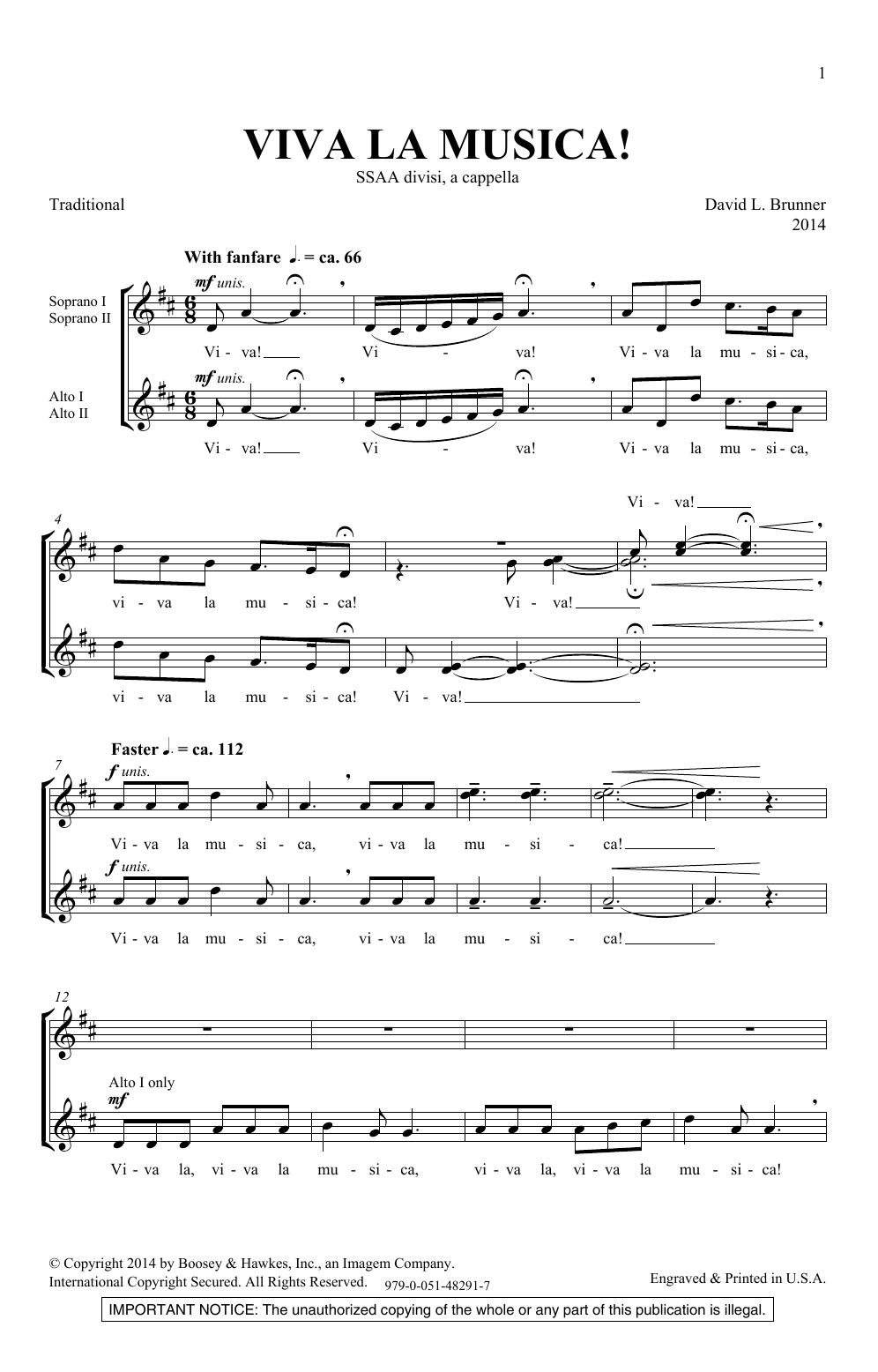 Viva La Musica (SSA Choir) von David Brunner