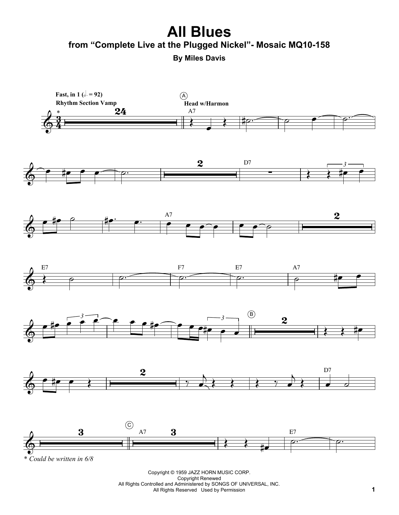 All Blues (Trumpet Transcription) von Miles Davis