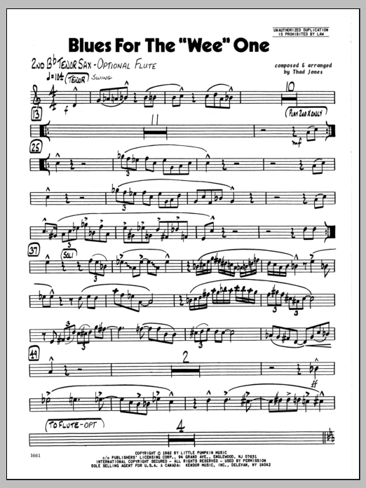 Blues For The 'Wee' One - 2nd Bb Tenor Saxophone (Jazz Ensemble) von Thad Jones