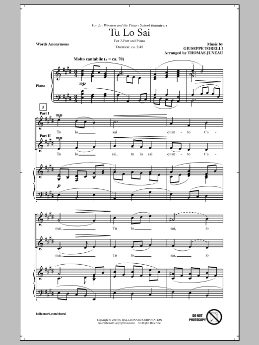 Tu Lo Sai (2-Part Choir) von Thomas Juneau