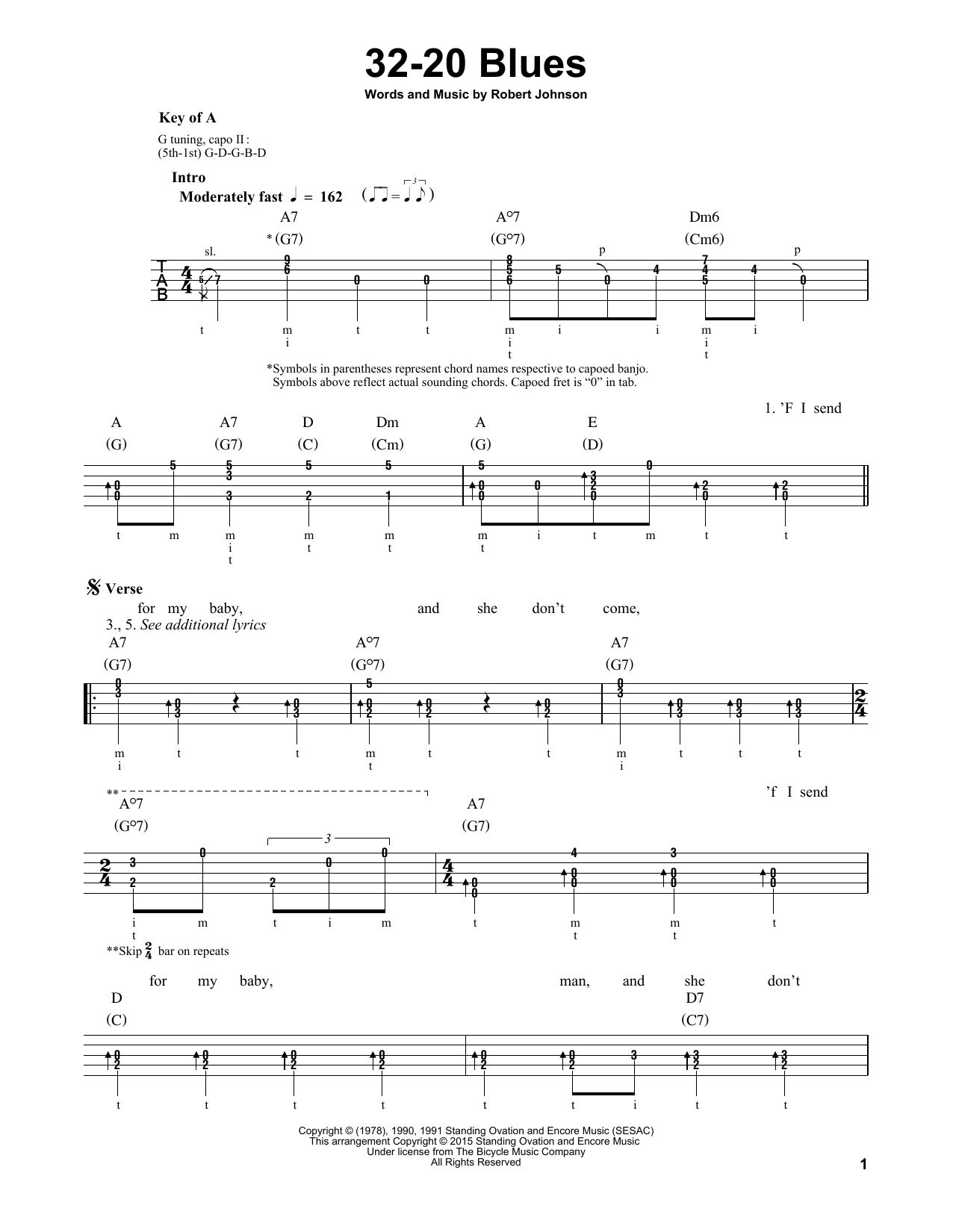 32-20 Blues (Banjo Tab) von Robert Johnson
