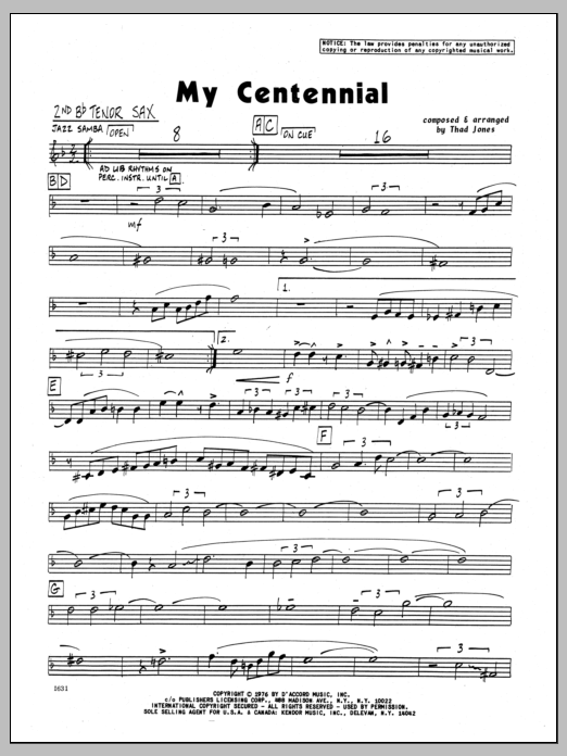 My Centennial - 2nd Bb Tenor Saxophone (Jazz Ensemble) von Thad Jones
