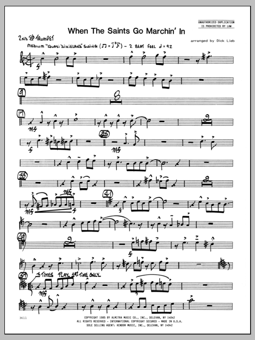 When the Saints Go Marching In - 2nd Bb Trumpet (Jazz Ensemble) von Dick Lieb