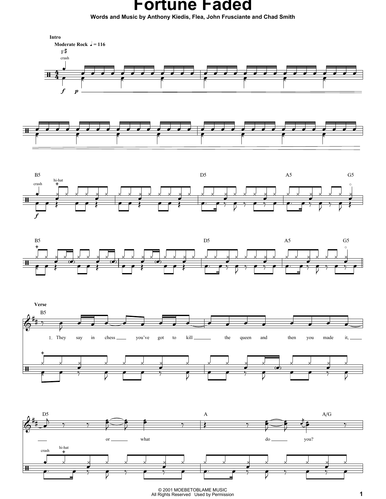 Fortune Faded (Drums Transcription) von Red Hot Chili Peppers
