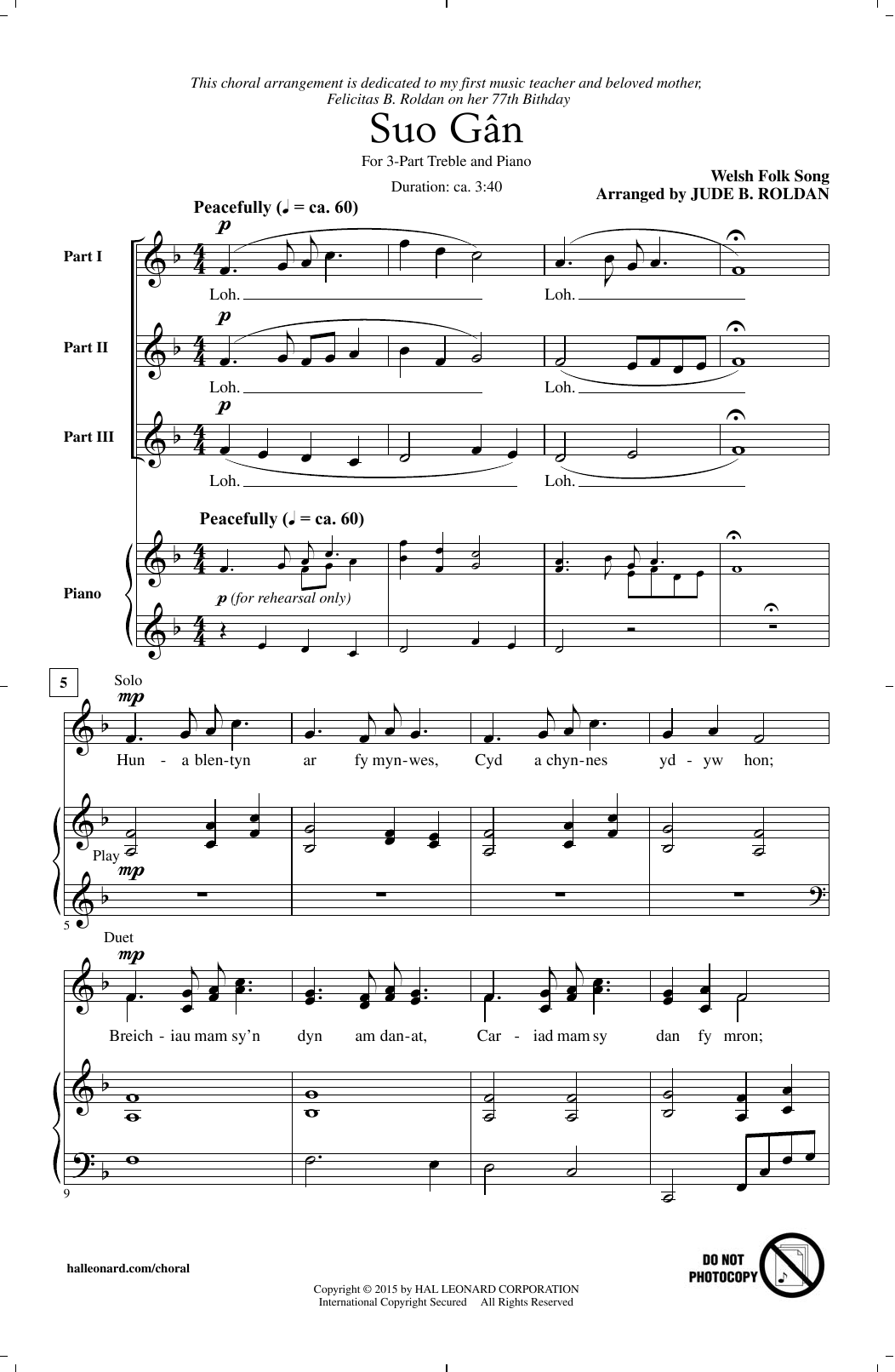 Suo Gan (3-Part Treble Choir) von Jude Roldan