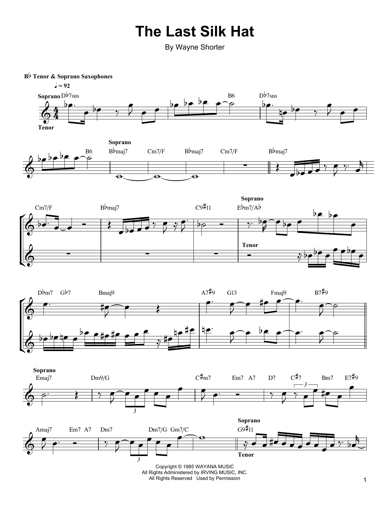 The Last Silk Hat (Soprano Sax Transcription) von Wayne Shorter