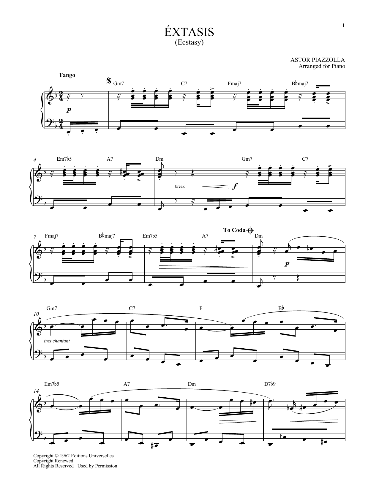 Extasis (Piano Solo) von Astor Piazzolla