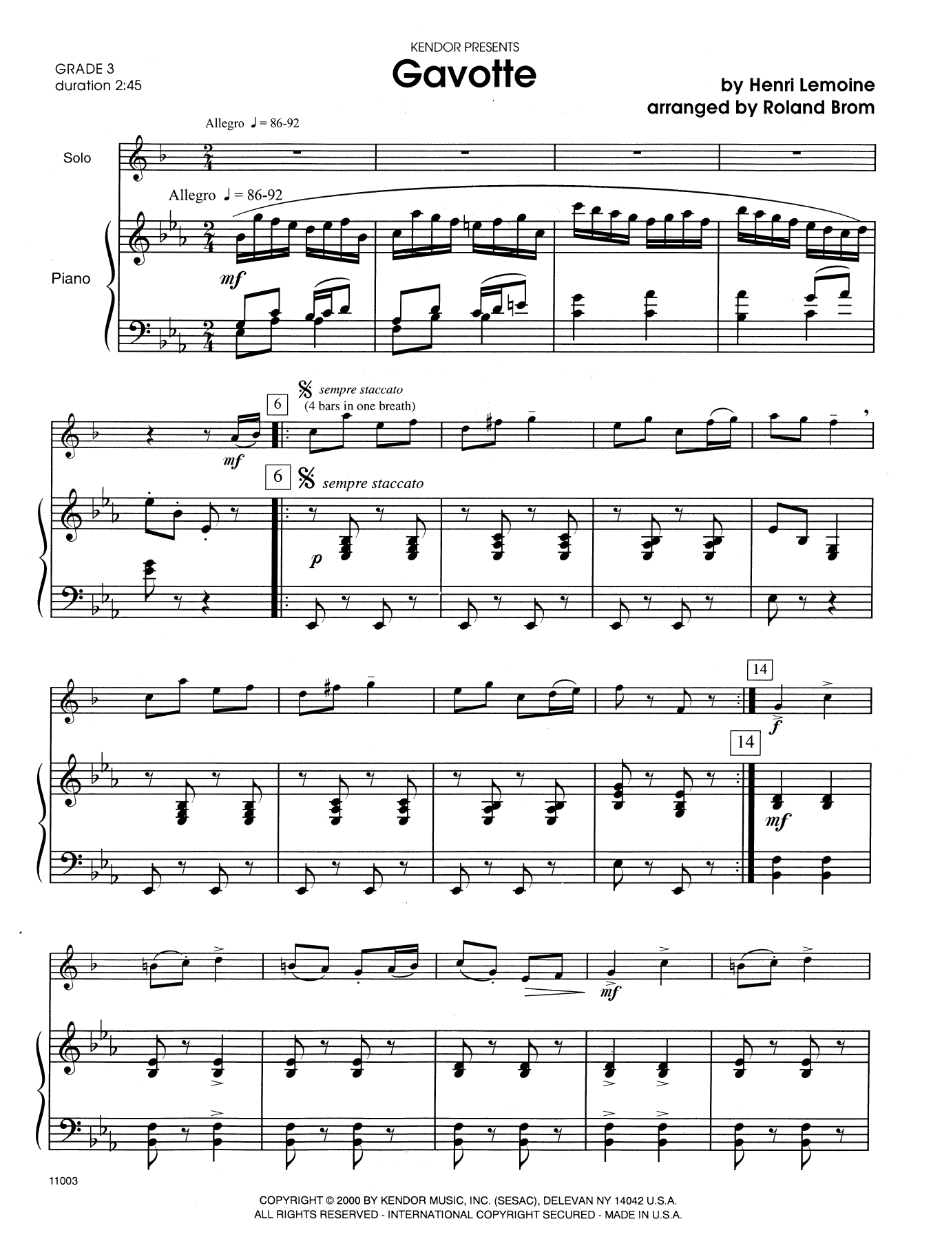 Gavotte - Piano (Woodwind Solo) von Brom