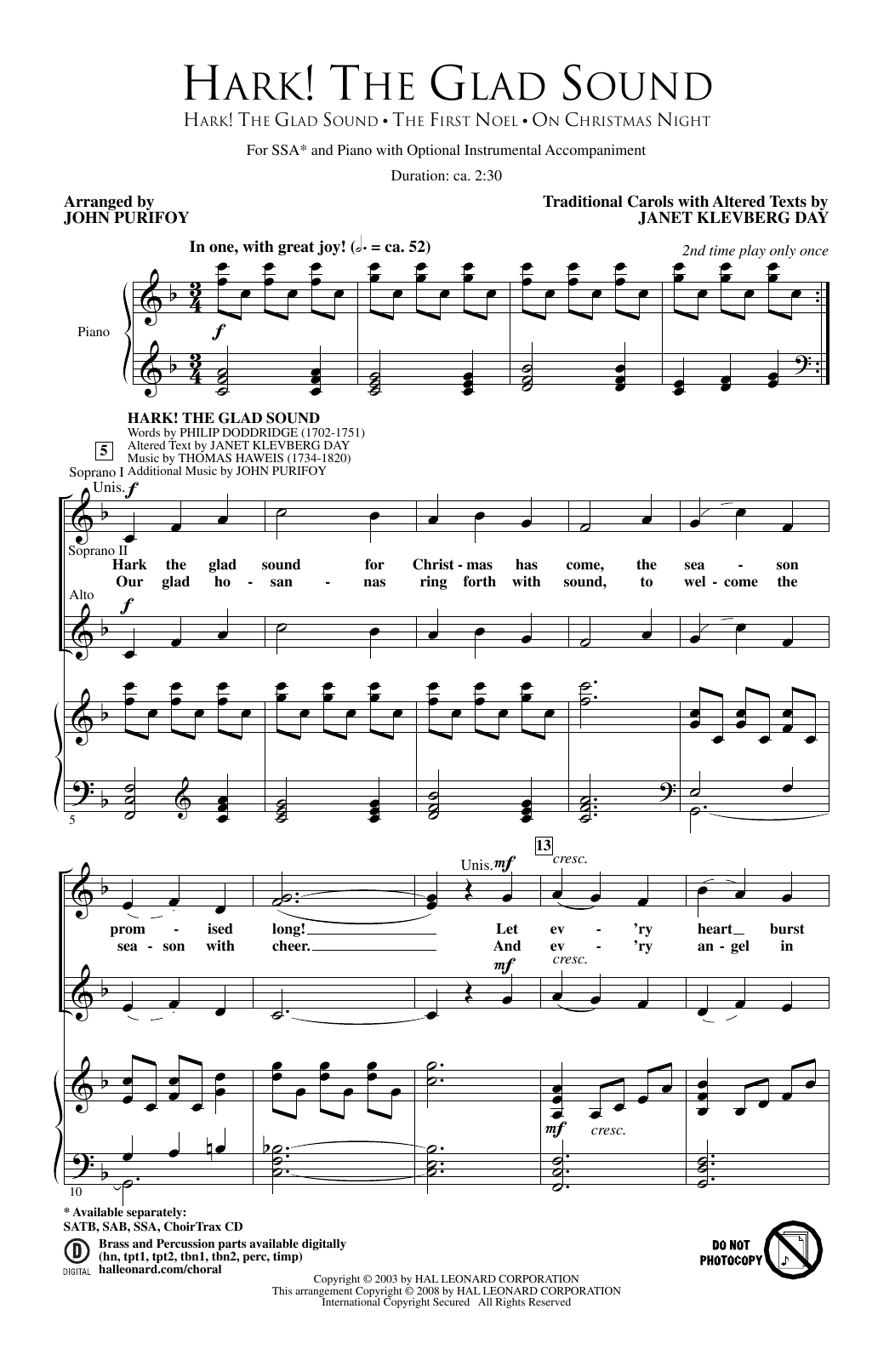 Hark! The Glad Sound (SSA Choir) von John Purifoy