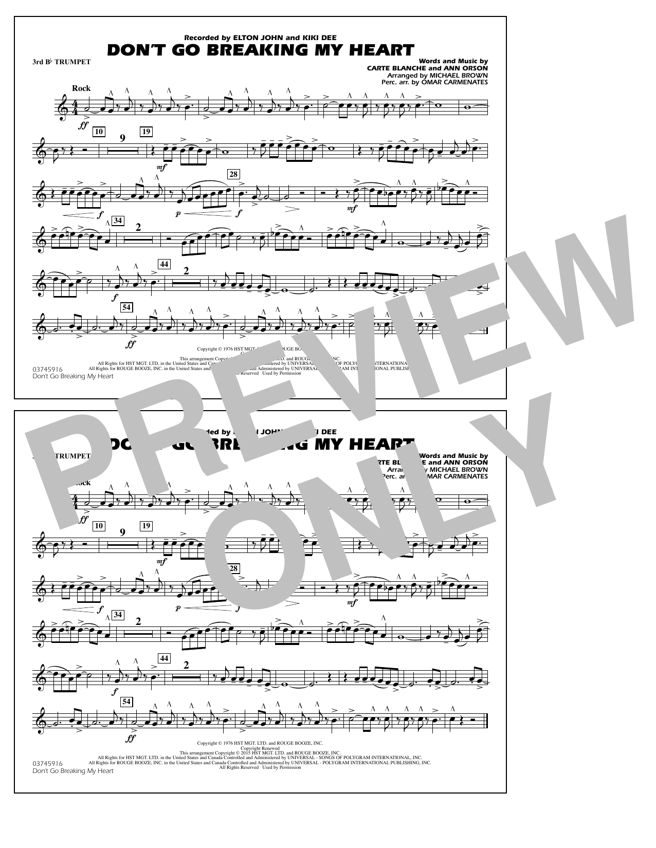 Don't Go Breaking My Heart - 3rd Bb Trumpet (Marching Band) von Michael Brown