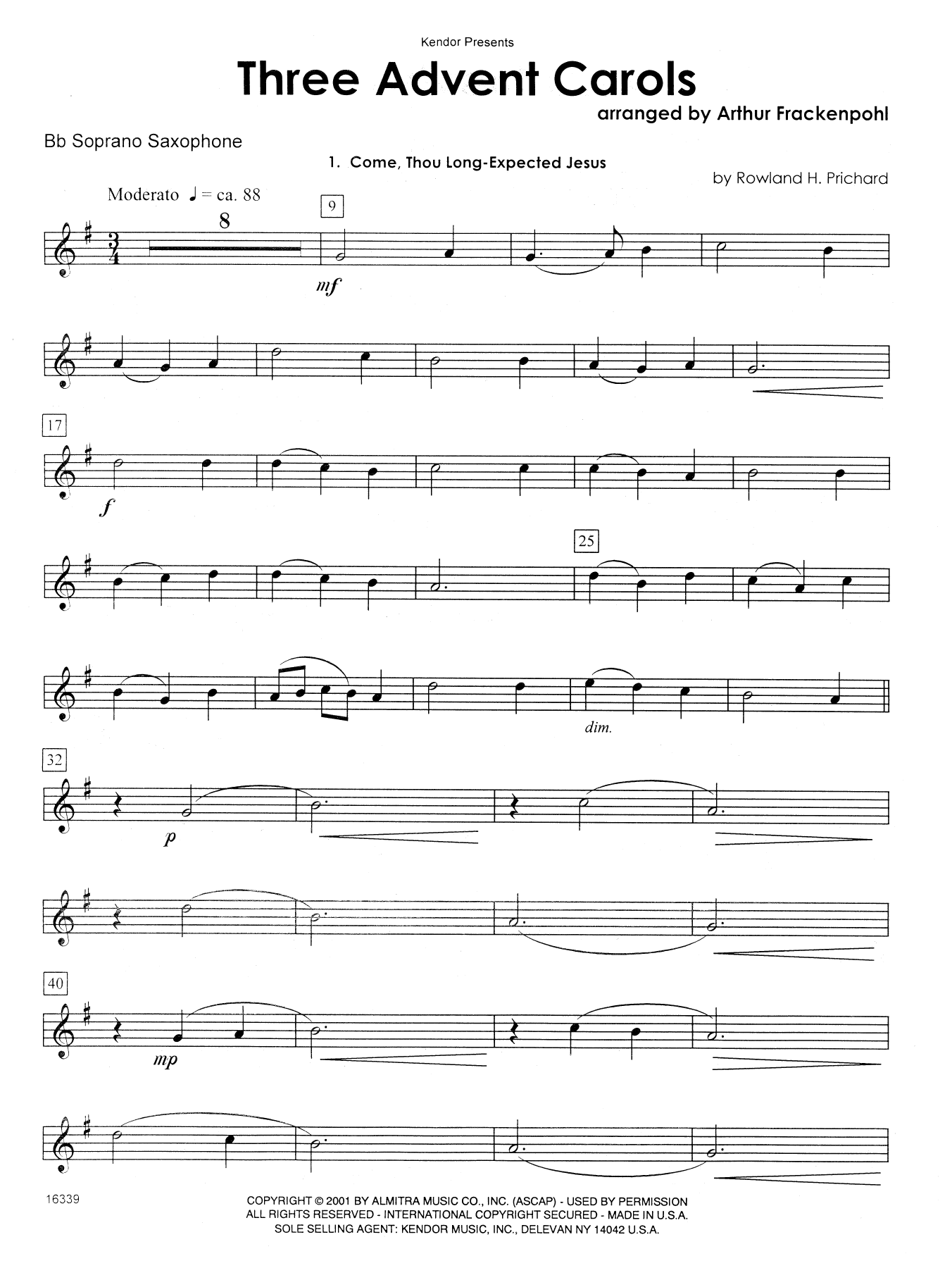 Three Advent Carols - Bb Soprano Sax (Woodwind Ensemble) von Arthur Frackenpohl